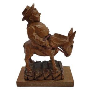 J Pinal Wood Carving Fat Man On Donkey Mexican Folk Art